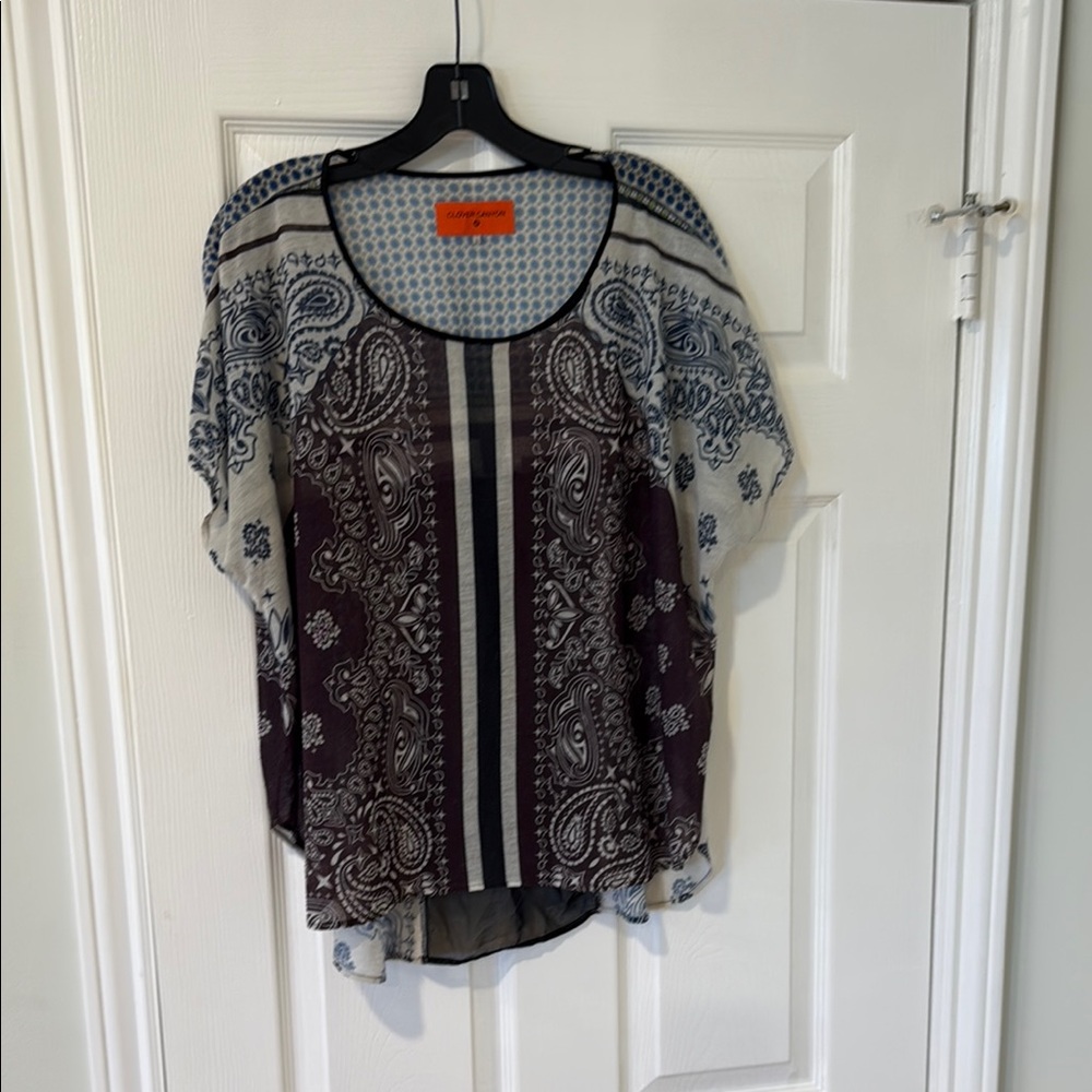 Clover Canyon Black and White Asymmetrical Flutter Sleeve Blouse